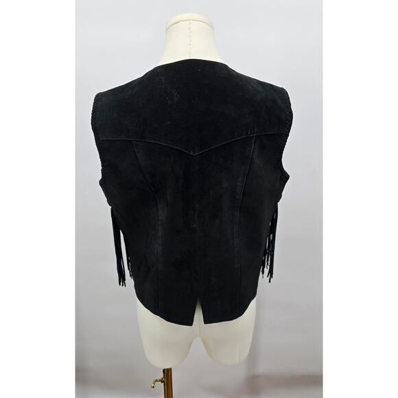 Vintage Western Scully Black Leather Fringe Vest - Medium - Picture 3 of 6